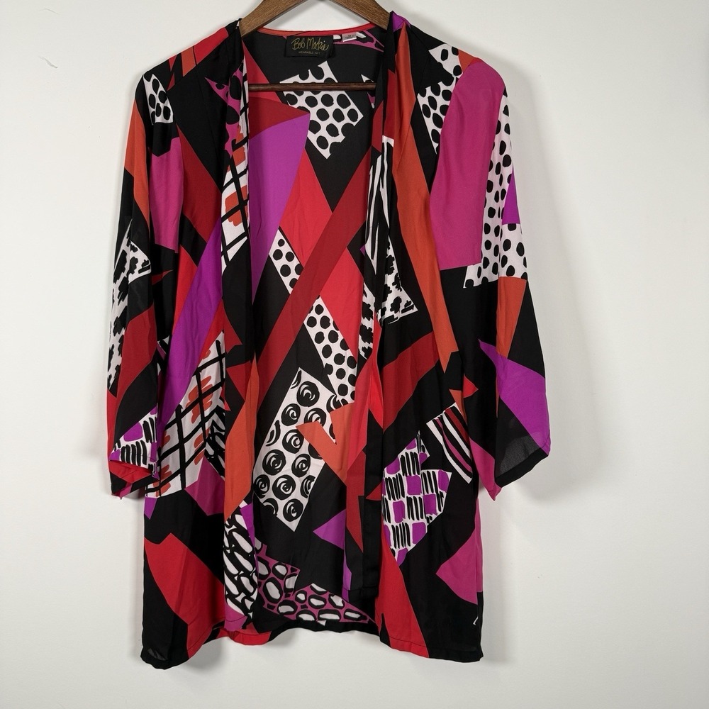 Bob Mackie Women's‎ Kimono Medium Artsy Print Black White Red Purple